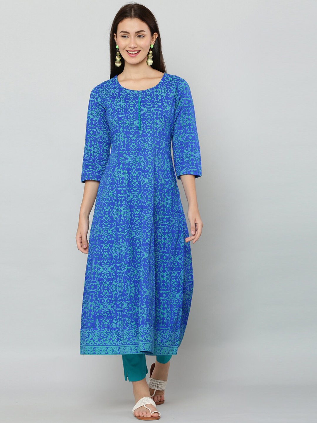 

DEGE Women Blue Ethnic Motifs Printed Anarkali Kurta