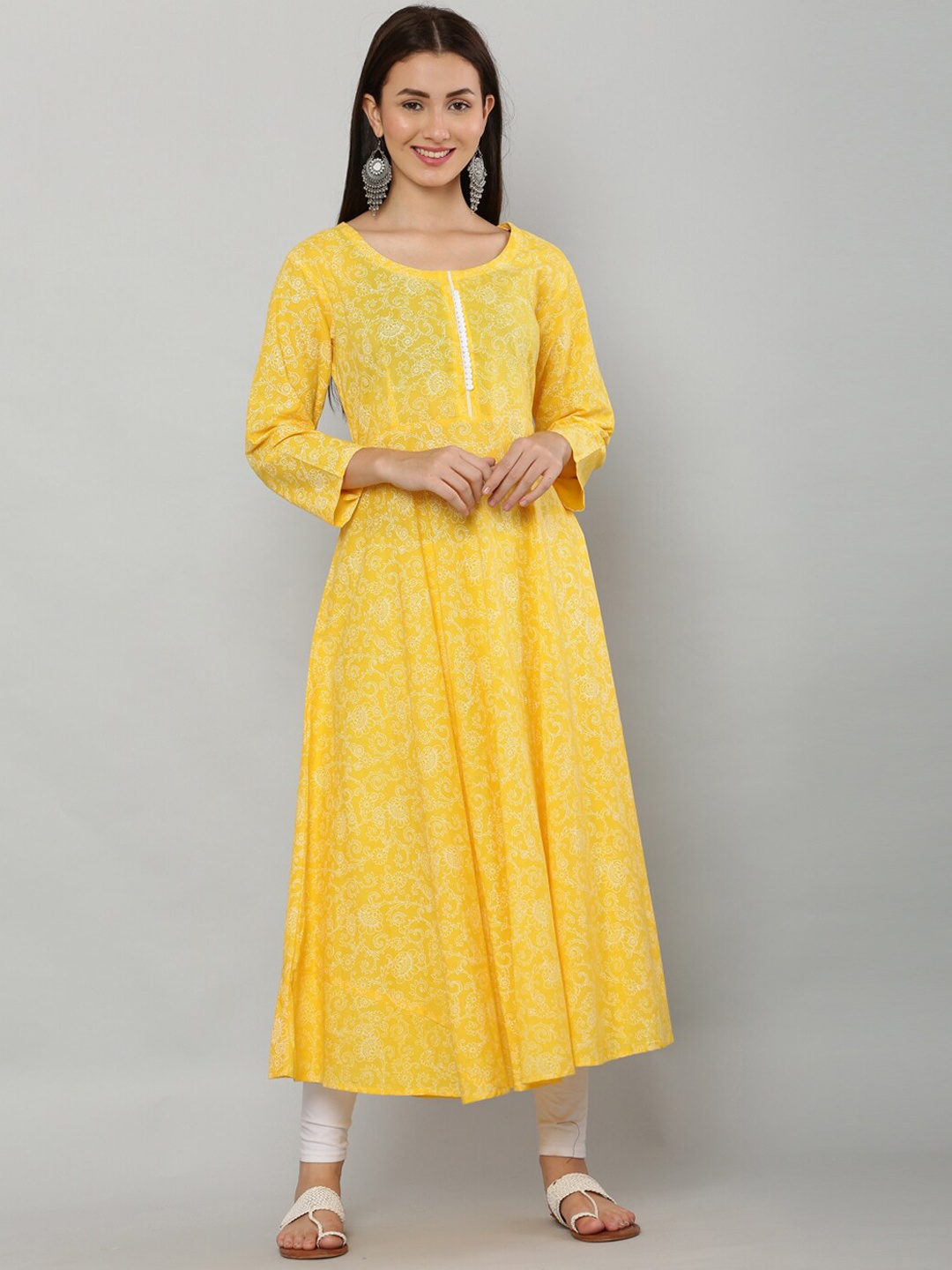 

DEGE Women Yellow Ethnic Motifs Printed Anarkali Kurta