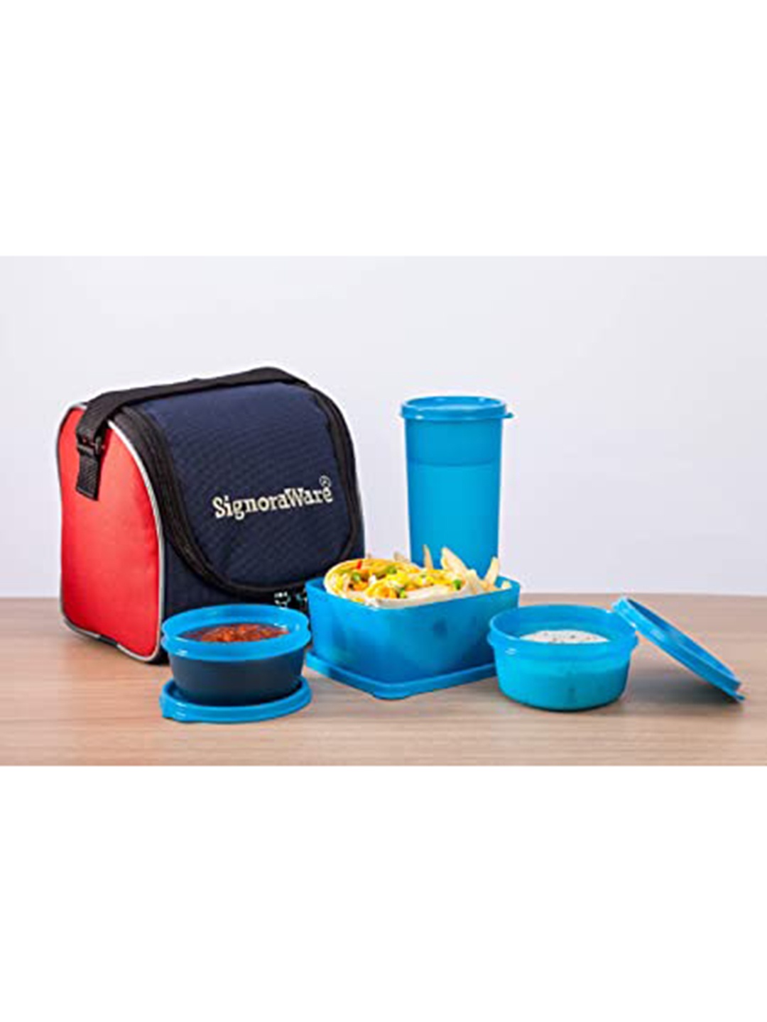 

SignoraWare 4 Pieces of Blue Solid Microwave Safe Lunch Box With Bag