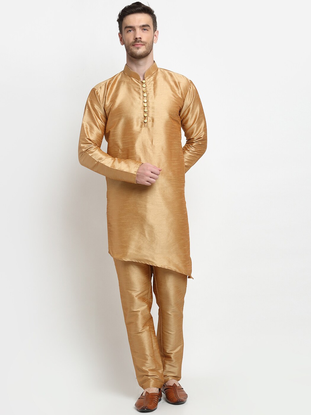 

Benstoke Men Copper-Toned Asymmetric Kurta with Pyjama