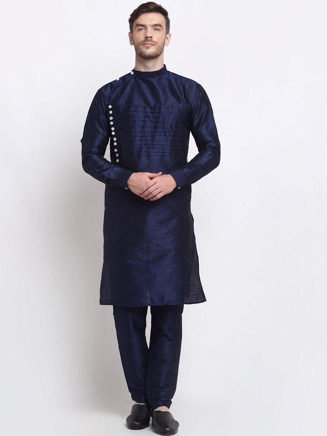 

Benstoke Men Navy Blue Dupion Silk Kurta with Pyjamas