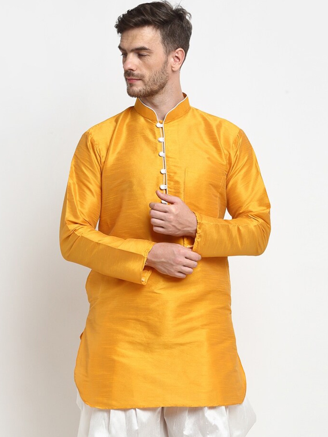 

Benstoke Men Yellow Pathani Solid Straight Kurta