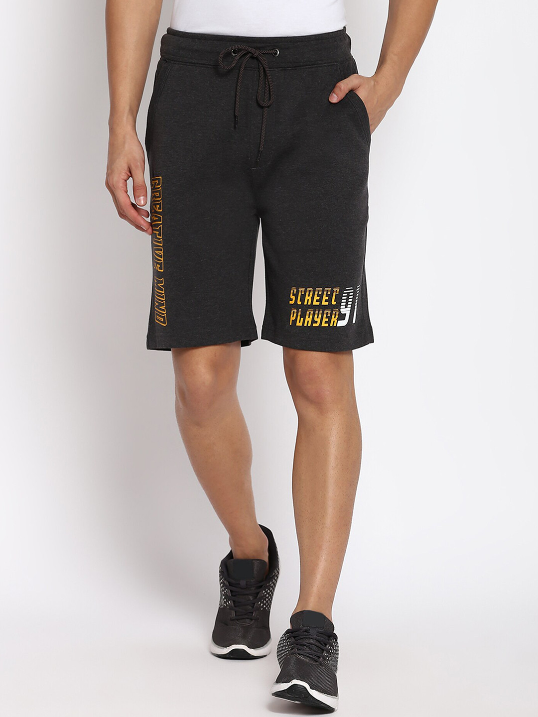 

abof Men Charcoal Typography Printed Sports Shorts