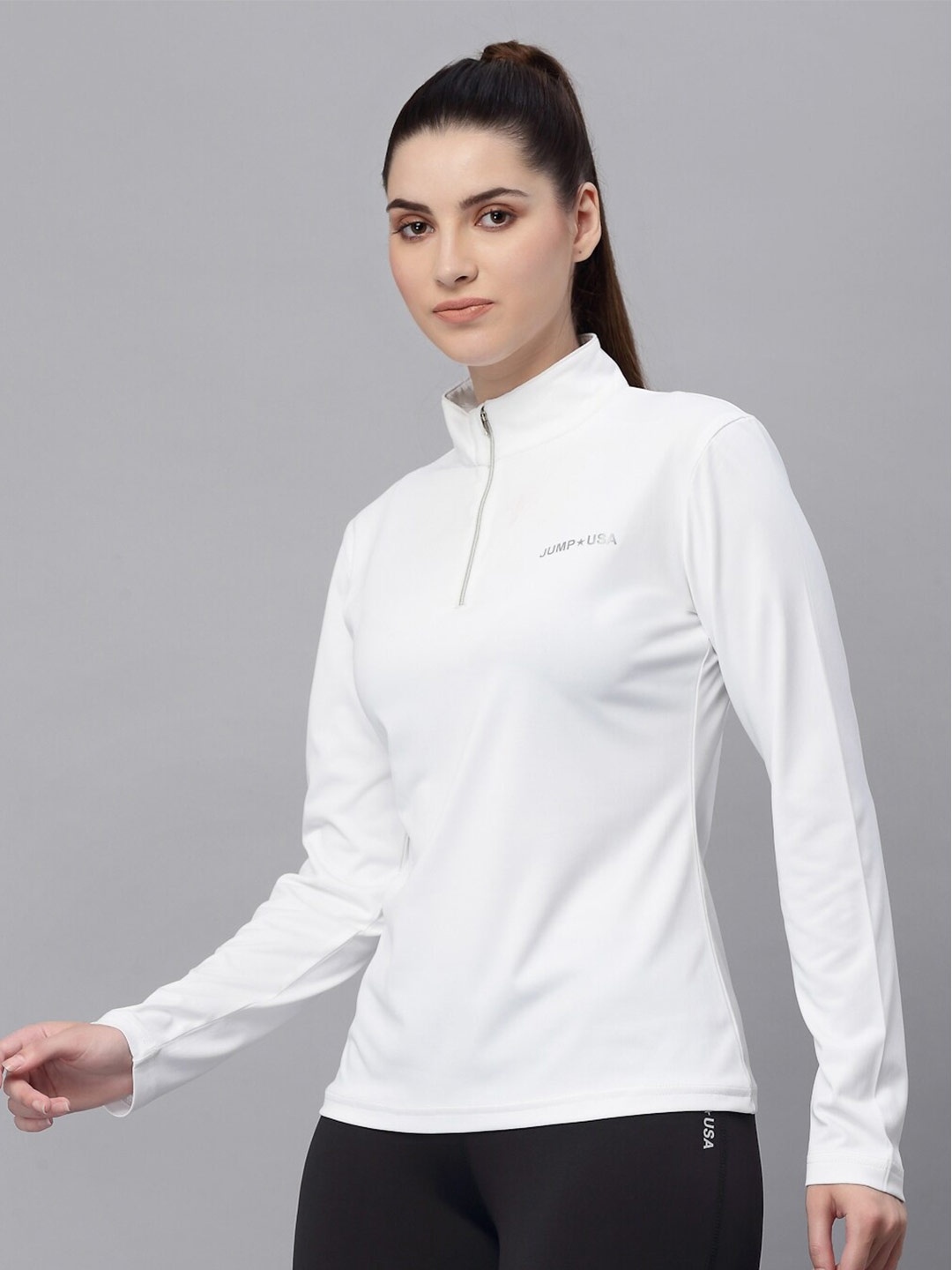 

JUMP USA Women White High Neck Rapid Dry T-shirt