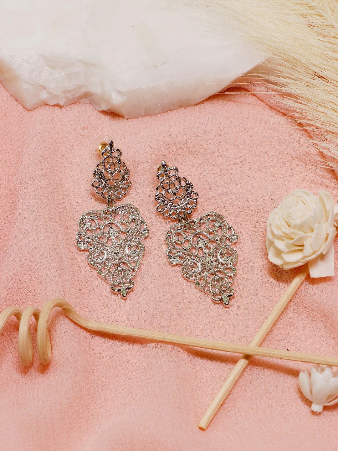 

Ishhaara Silver-Toned Filigree Drop Earrings