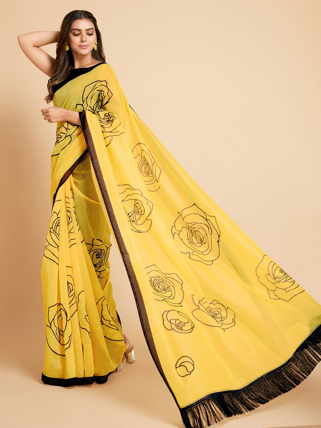 

All About You Yellow & Black Floral Saree