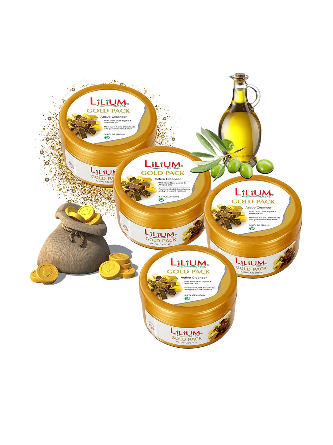 

Lilium Set Of 4 Herbal Gold Face Pack 100g, White