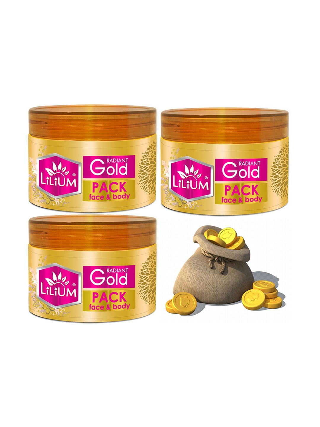 

Lilium Pack Of 3 Herbal Gold Face Pack, White