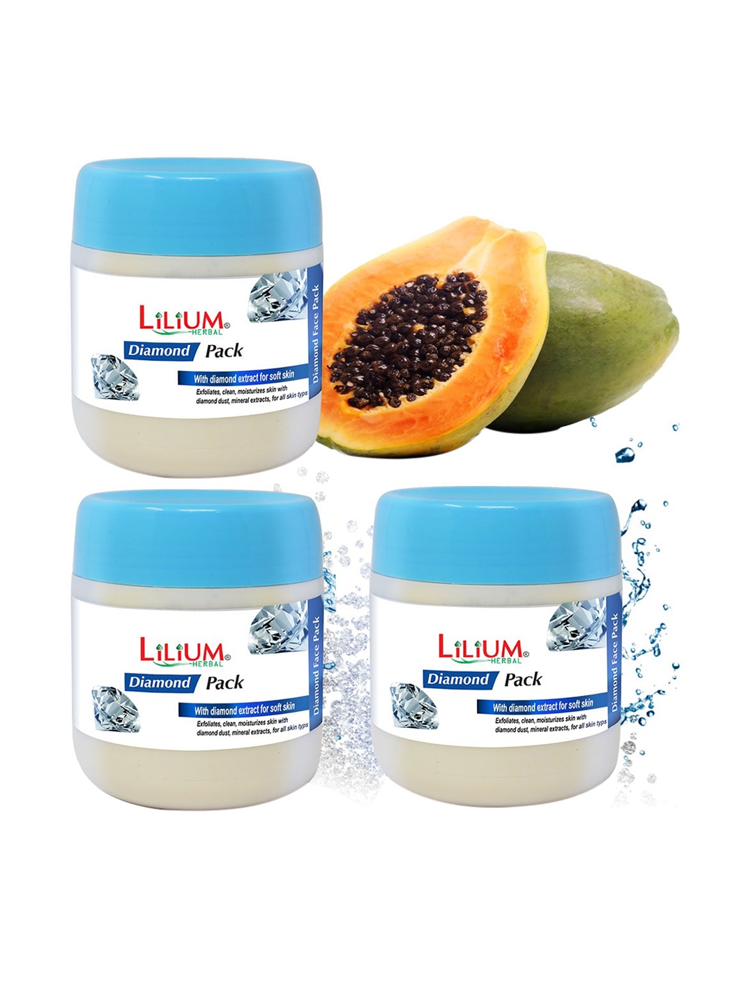 

Lilium Women White Set of 3 Herbal Diamond Face Pack, 500ML