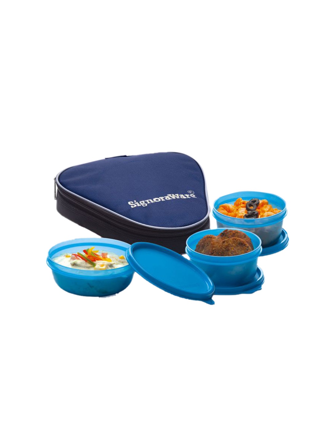 

SignoraWare 3 Pieces of Blue Solid Microwave Safe Lunch Box With Bag