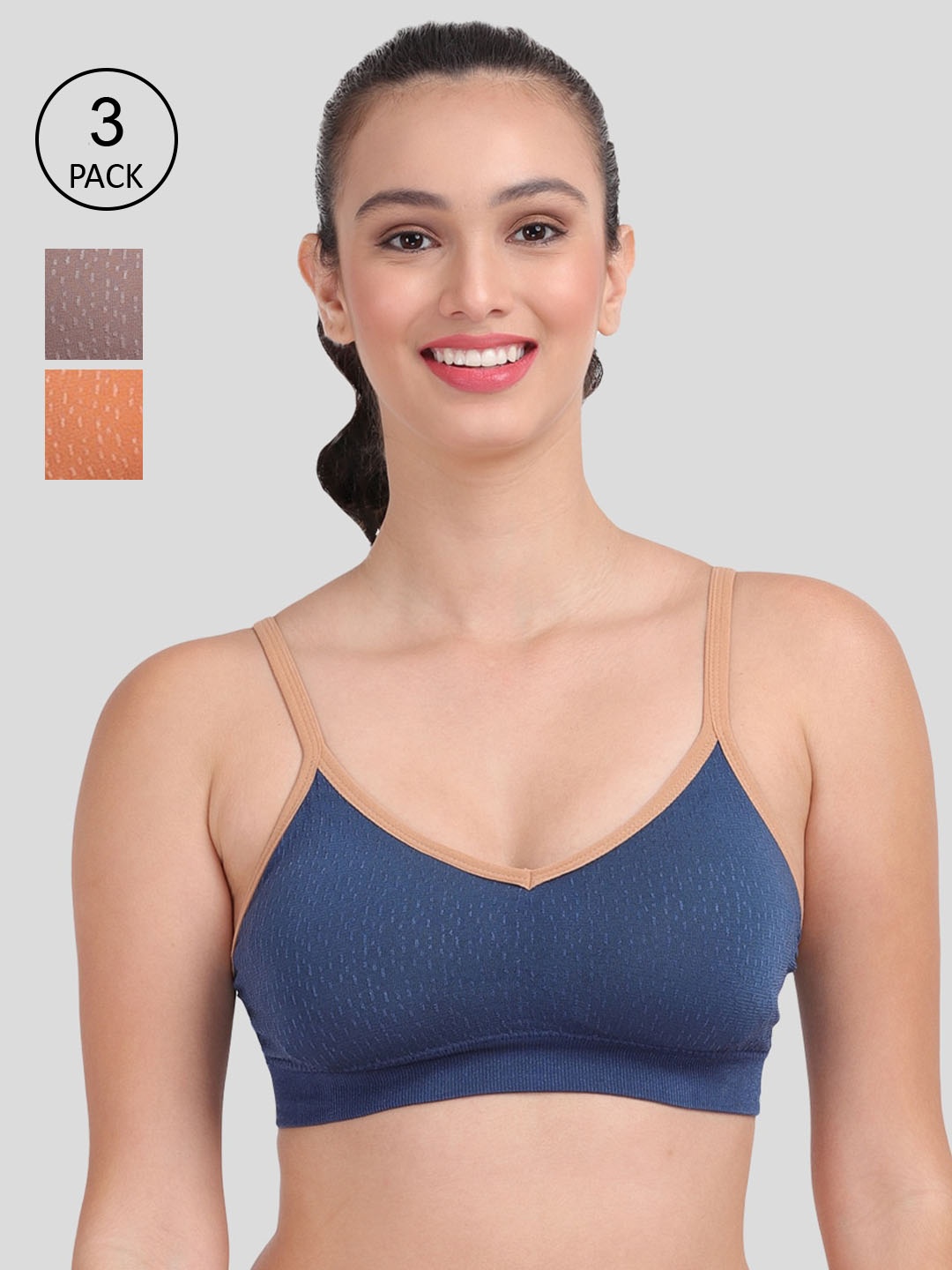 

Amour Secret Women Pack of 3 Lightly Padded Dry Fit Sports Bra, Blue