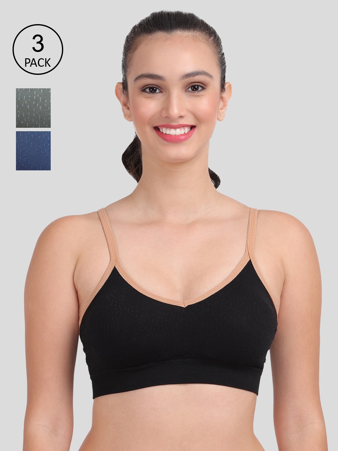

Amour Secret Pack of 3 Black & Grey Workout Bra