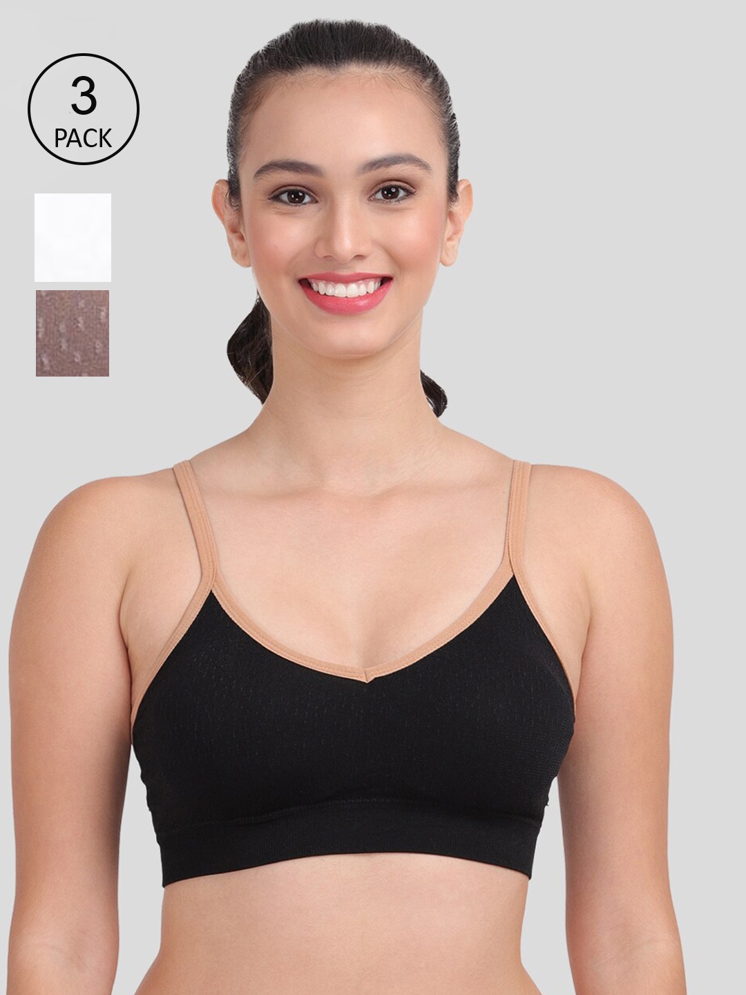 

Amour Secret Women Pack of 3 Lightly Padded Dry Fit Sports Bra, Black