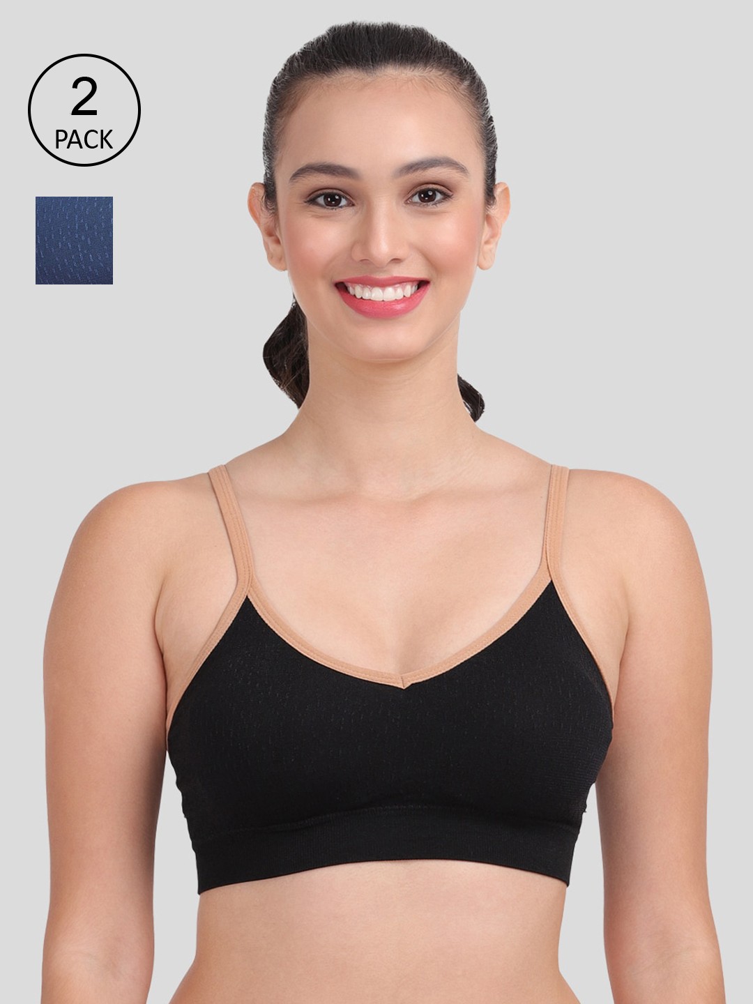 

Amour Secret Pack Of 2 Women Black & Blue Lightly Padded Sports Bra