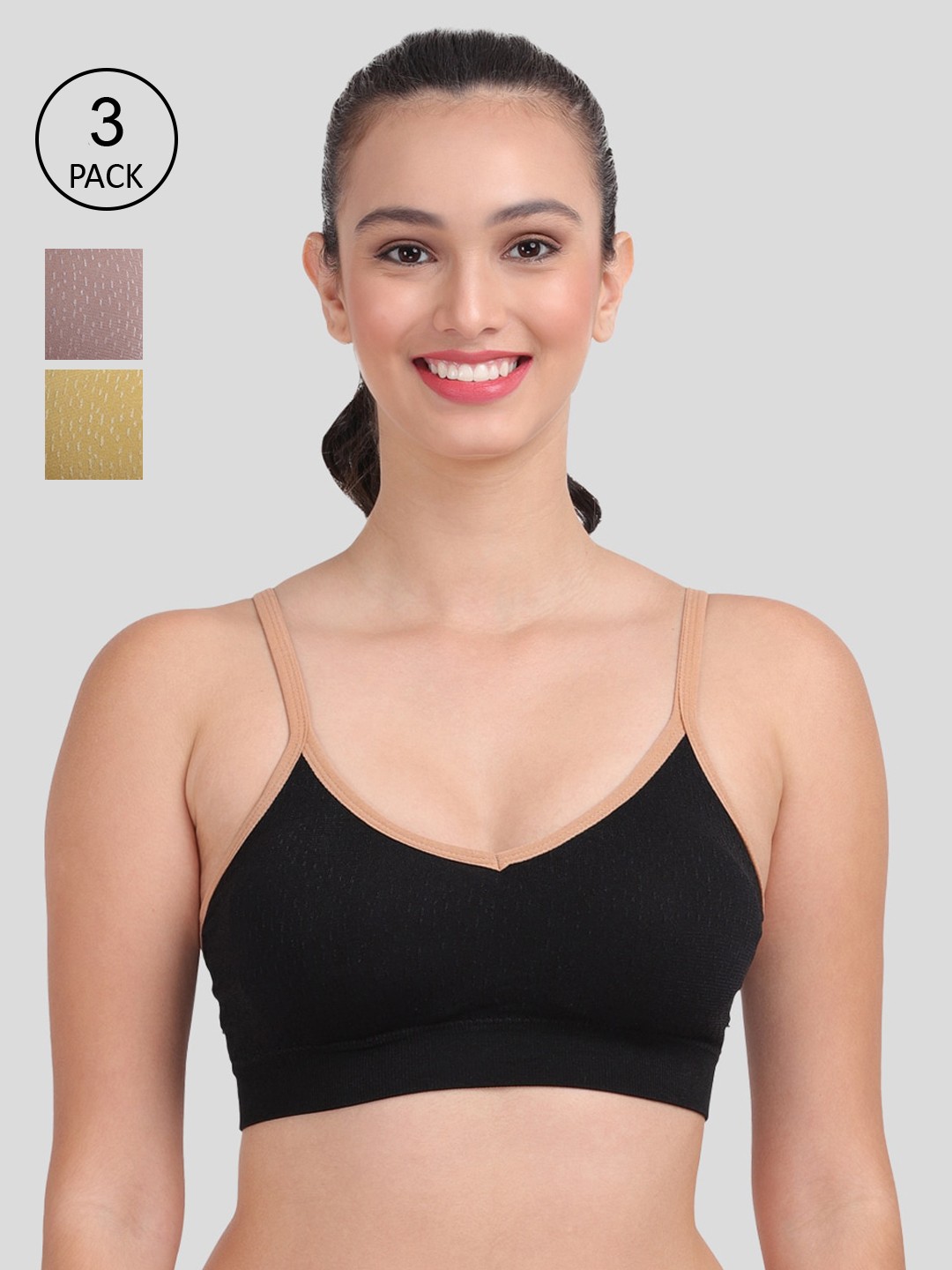 

Amour Secret Pack of 3 Lightly Padded Sports Bra, Black