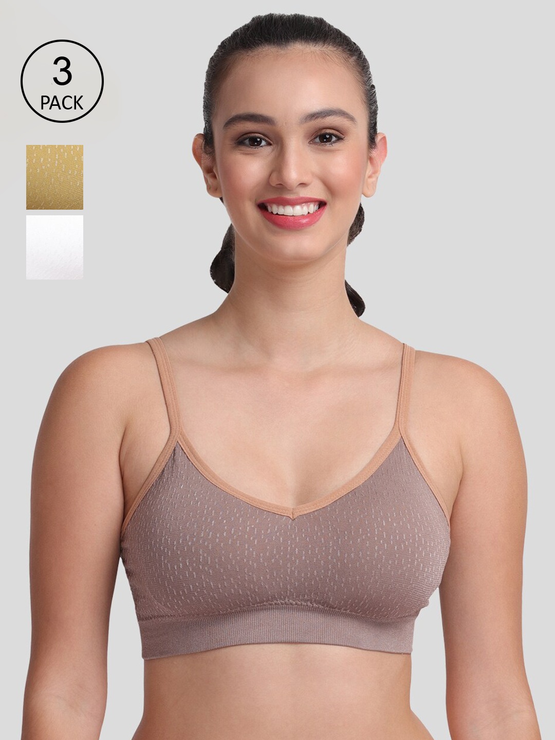 

Amour Secret Women Pack of 3 Lightly Padded Dry Fit Sports Bra, White