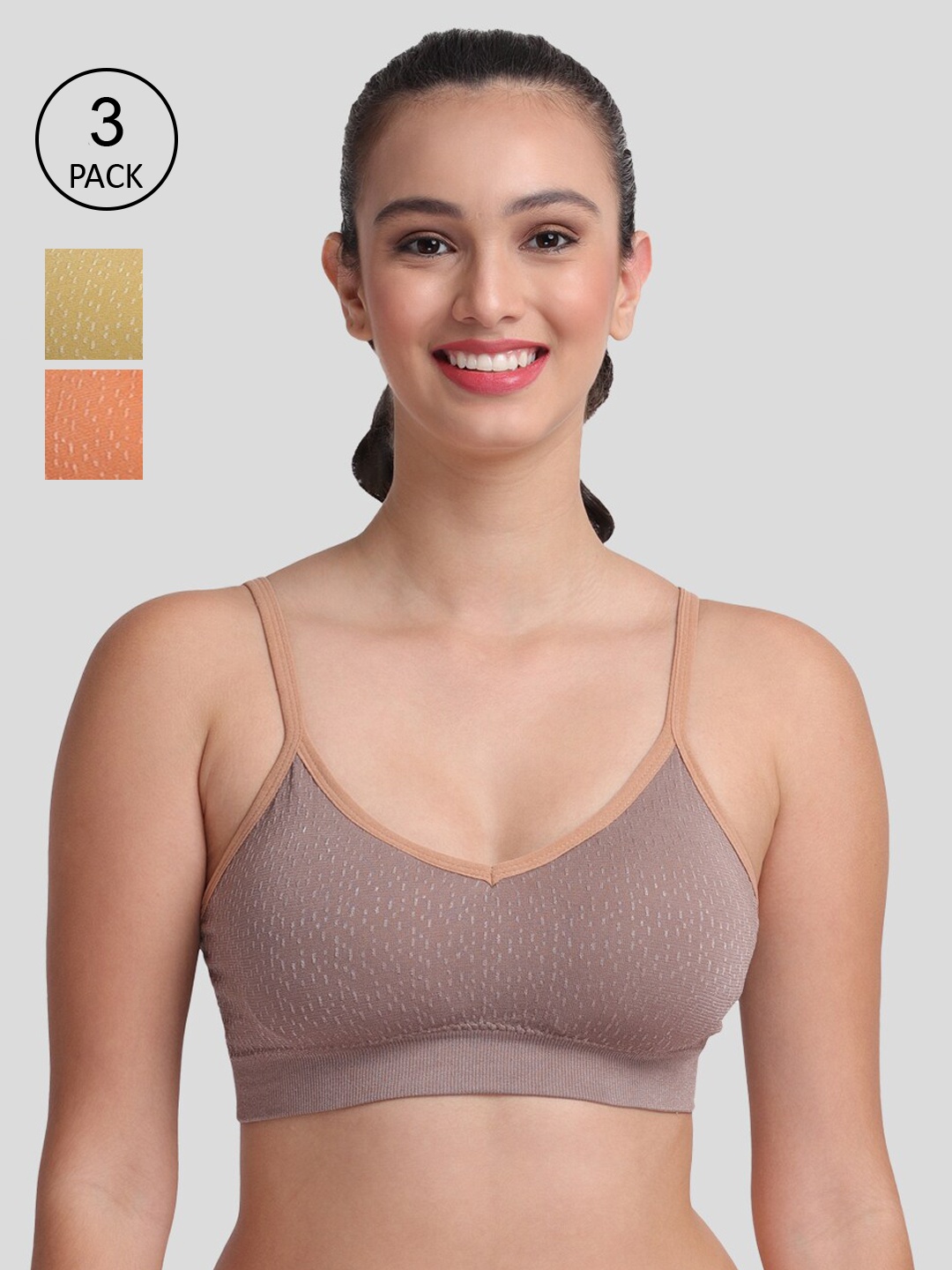 

Amour Secret Pack of 3 Lightly Padded Sports Bra, Brown