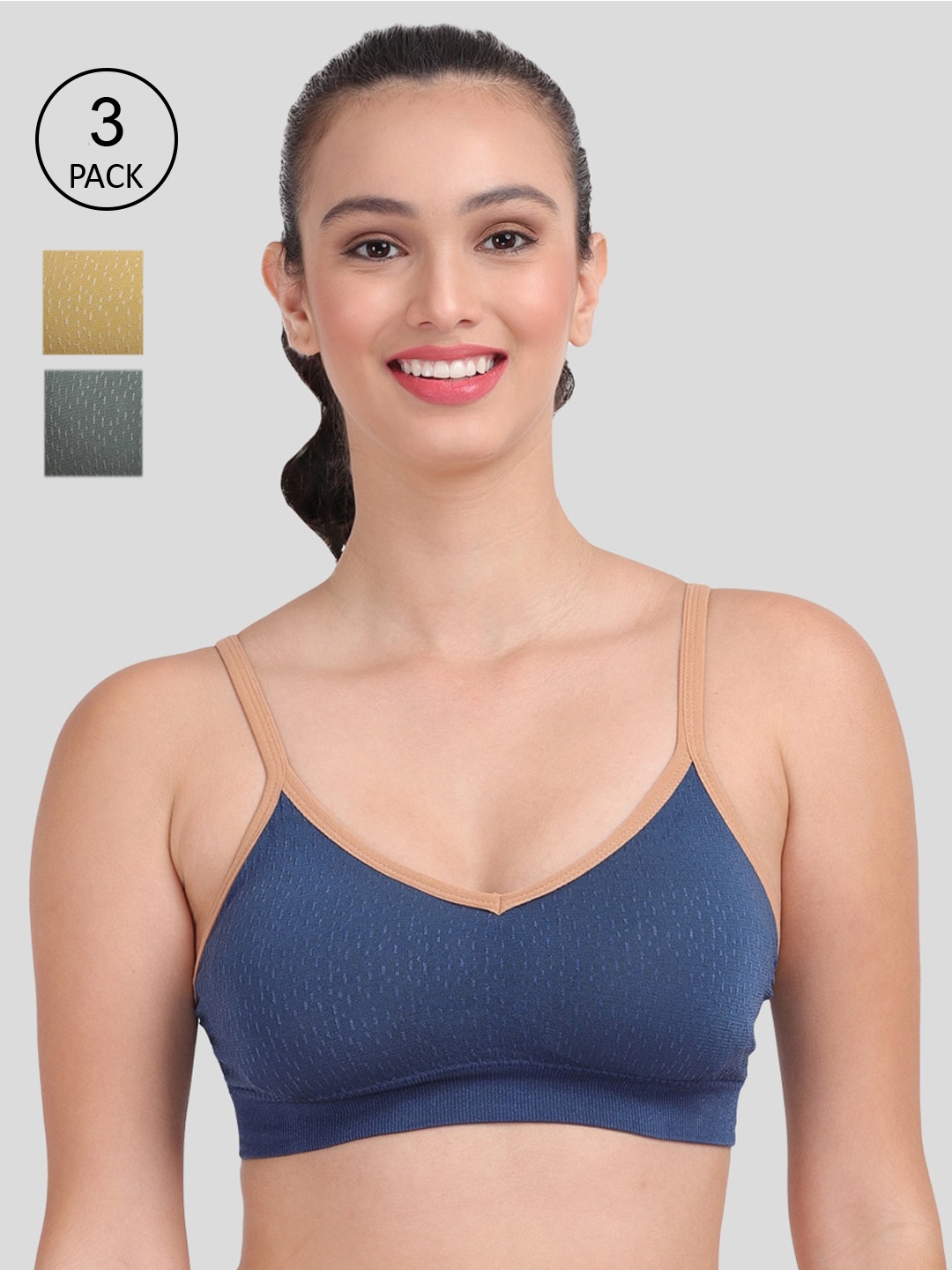 

Amour Secret Pack of 3 Blue & Green Bra