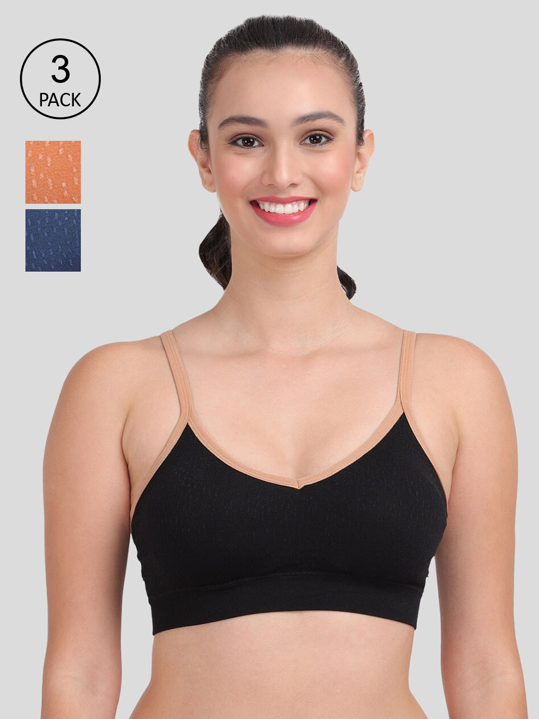 

Amour Secret Pack of 3 Lightly Padded Sports Bra, Black
