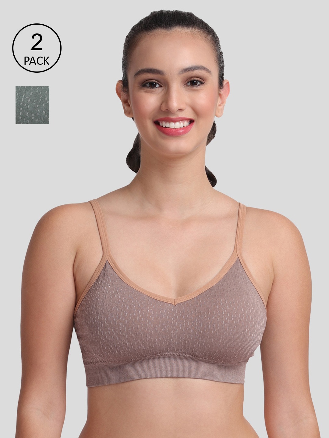 

Amour Secret Women Pack of 2 Lightly Padded Sports Bra, Brown
