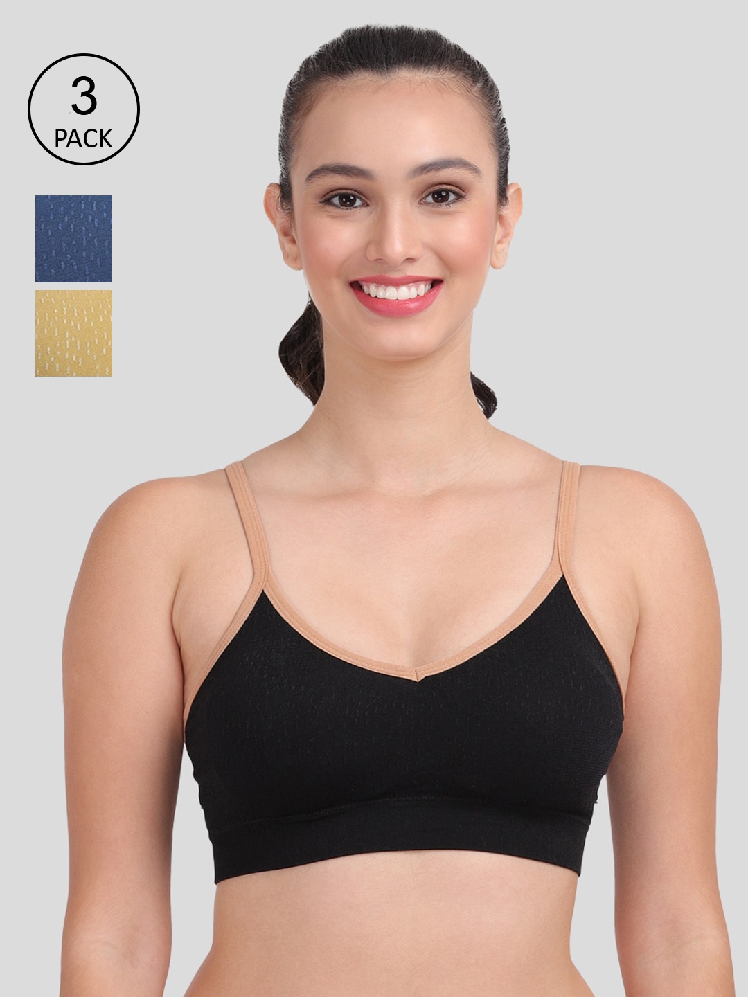 

Amour Secret Pack of 3 Women Lightly Padded Sports Bra, Black