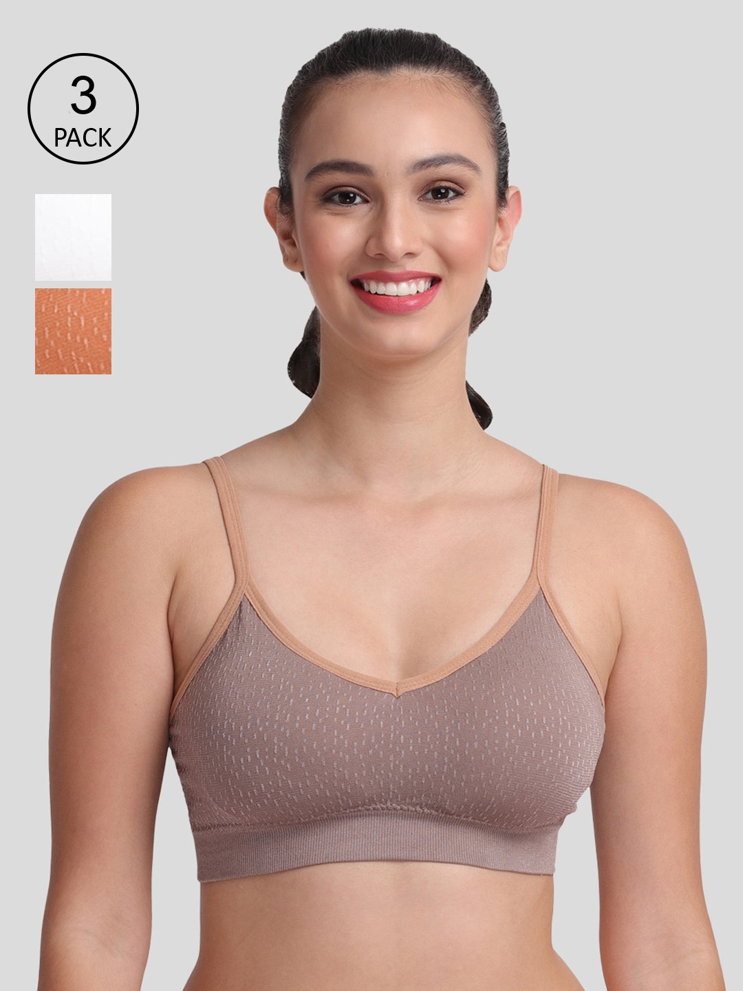 

Amour Secret Women Pack of 3 Lightly Padded Sports Dry Fit Bra, Grey