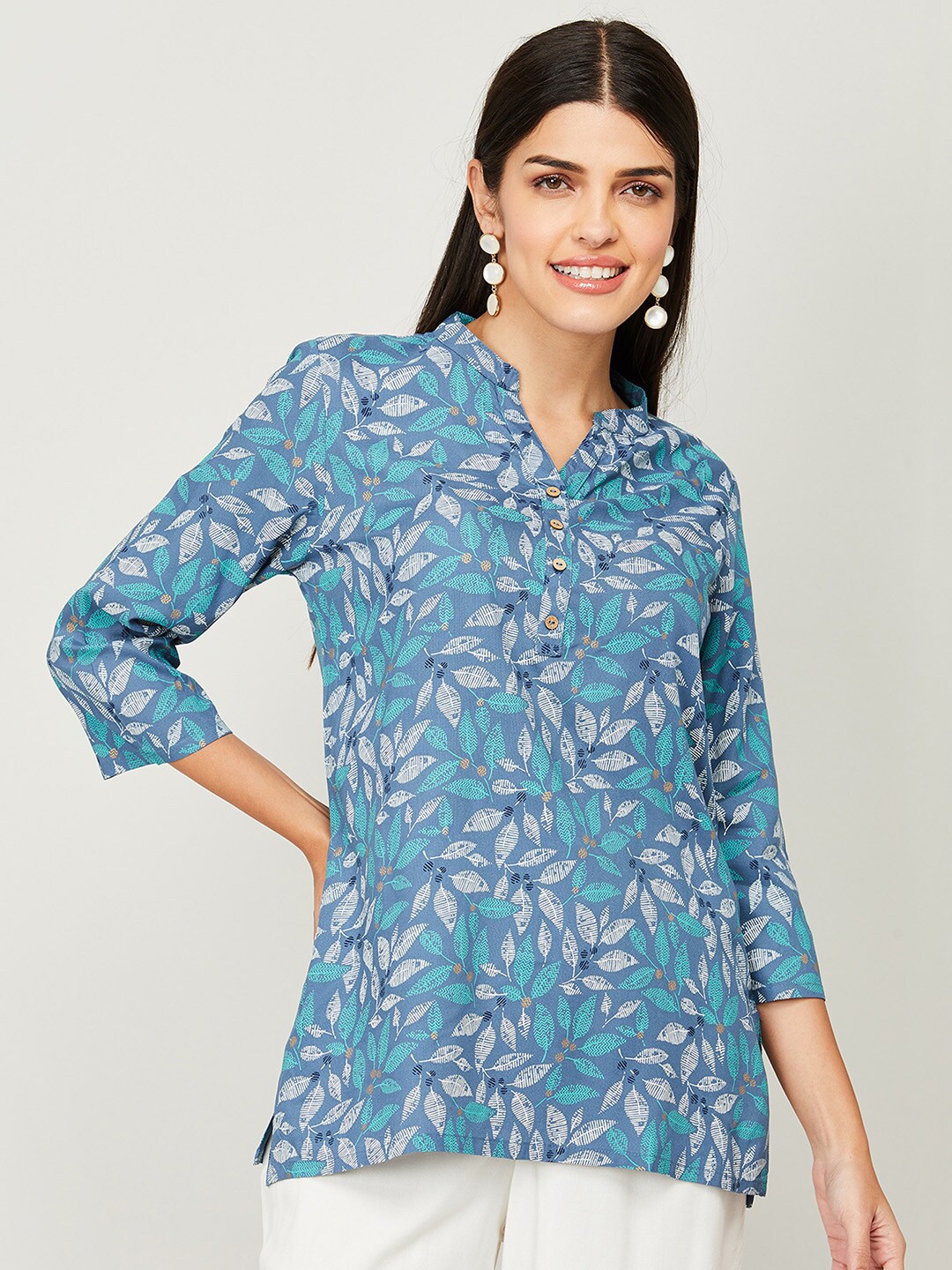 

Melange by Lifestyle Blue & White Woven Design Kurti