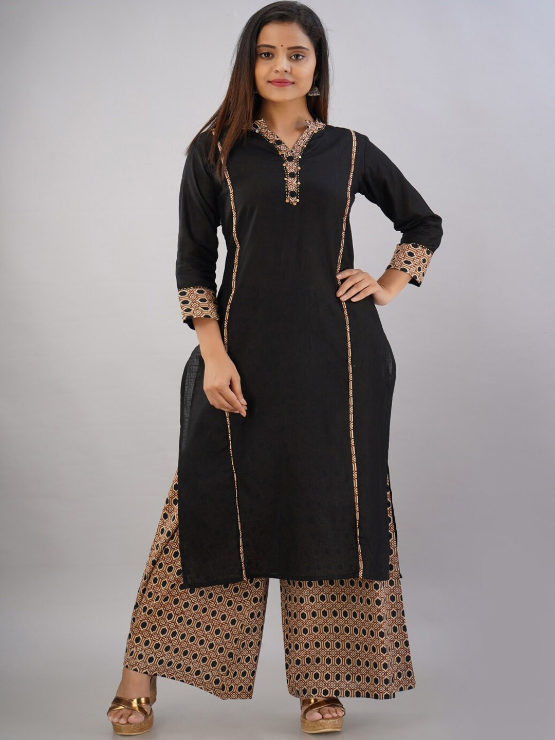

KALINI Women Black Pure Cotton Kurta with Palazzo