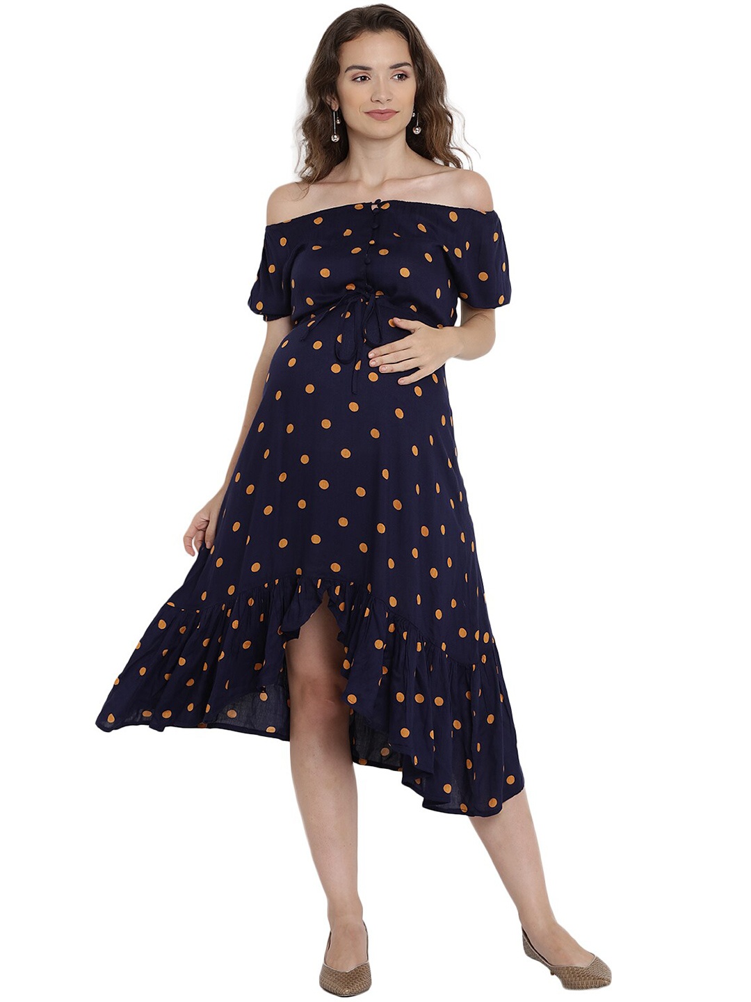 

Mine4Nine Women Navy Blue Asymmetric Rayon Maternity Dress