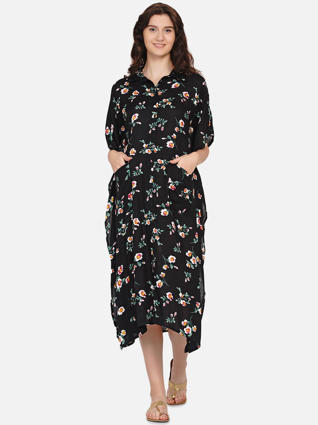 

Mine4Nine Black Floral Maternity A-Line Dress