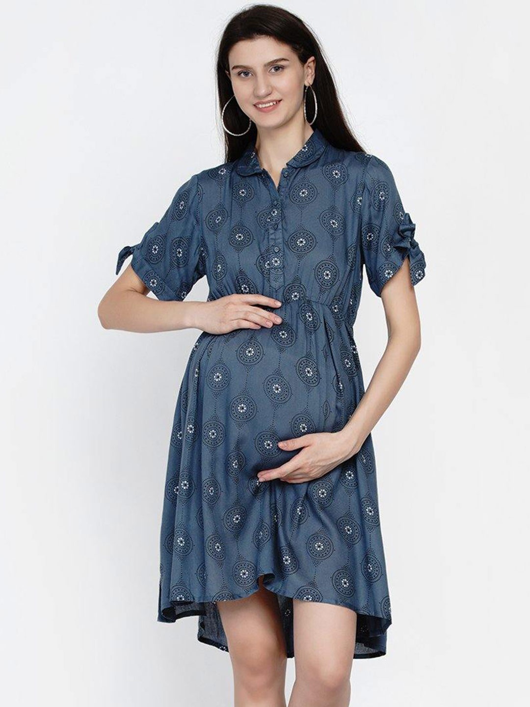 

Mine4Nine Women Blue Ethnic Motifs Maternity Shirt Dress
