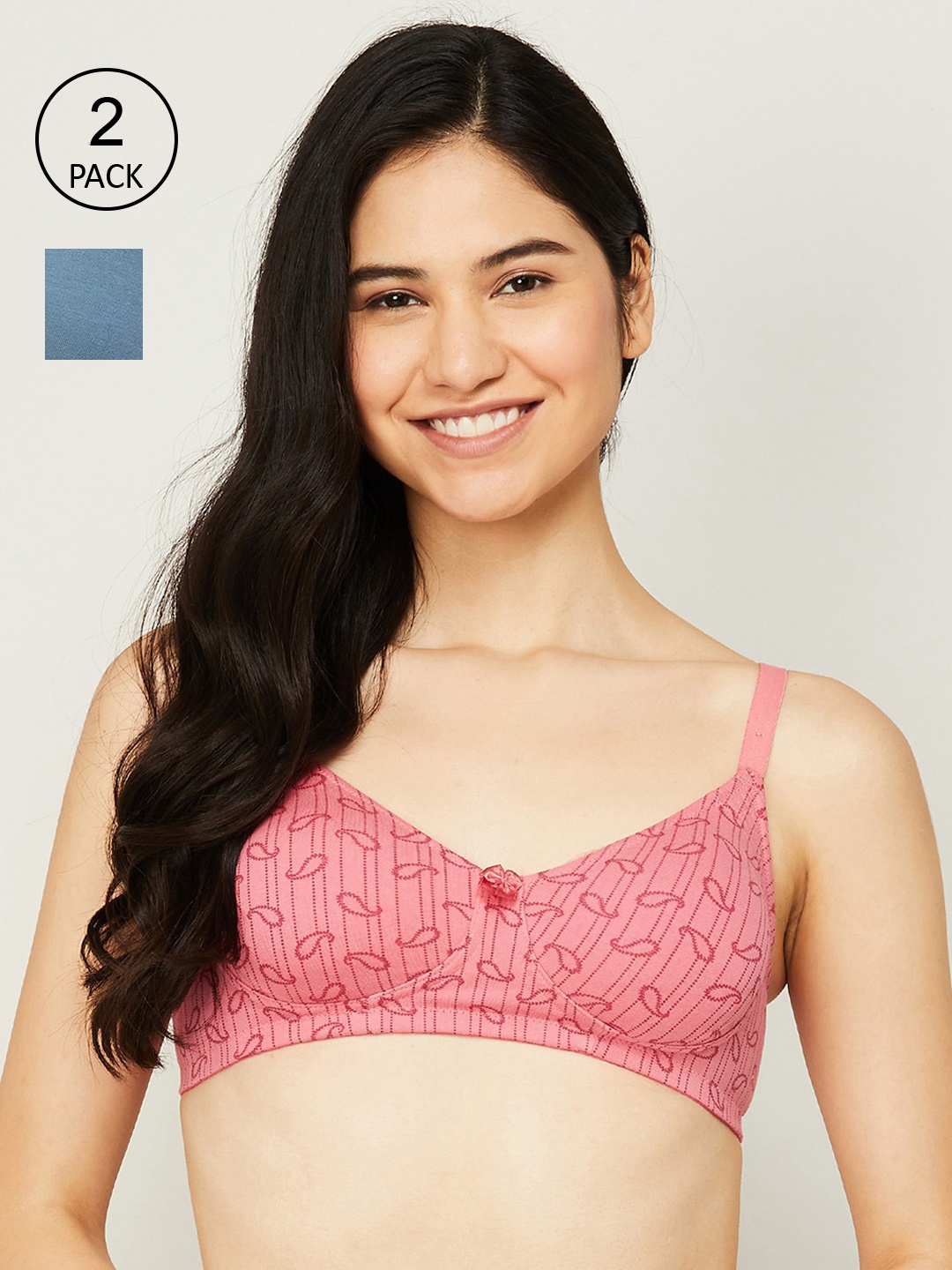 

Ginger by Lifestyle Pack Of 2 Blue & Pink Floral Bra