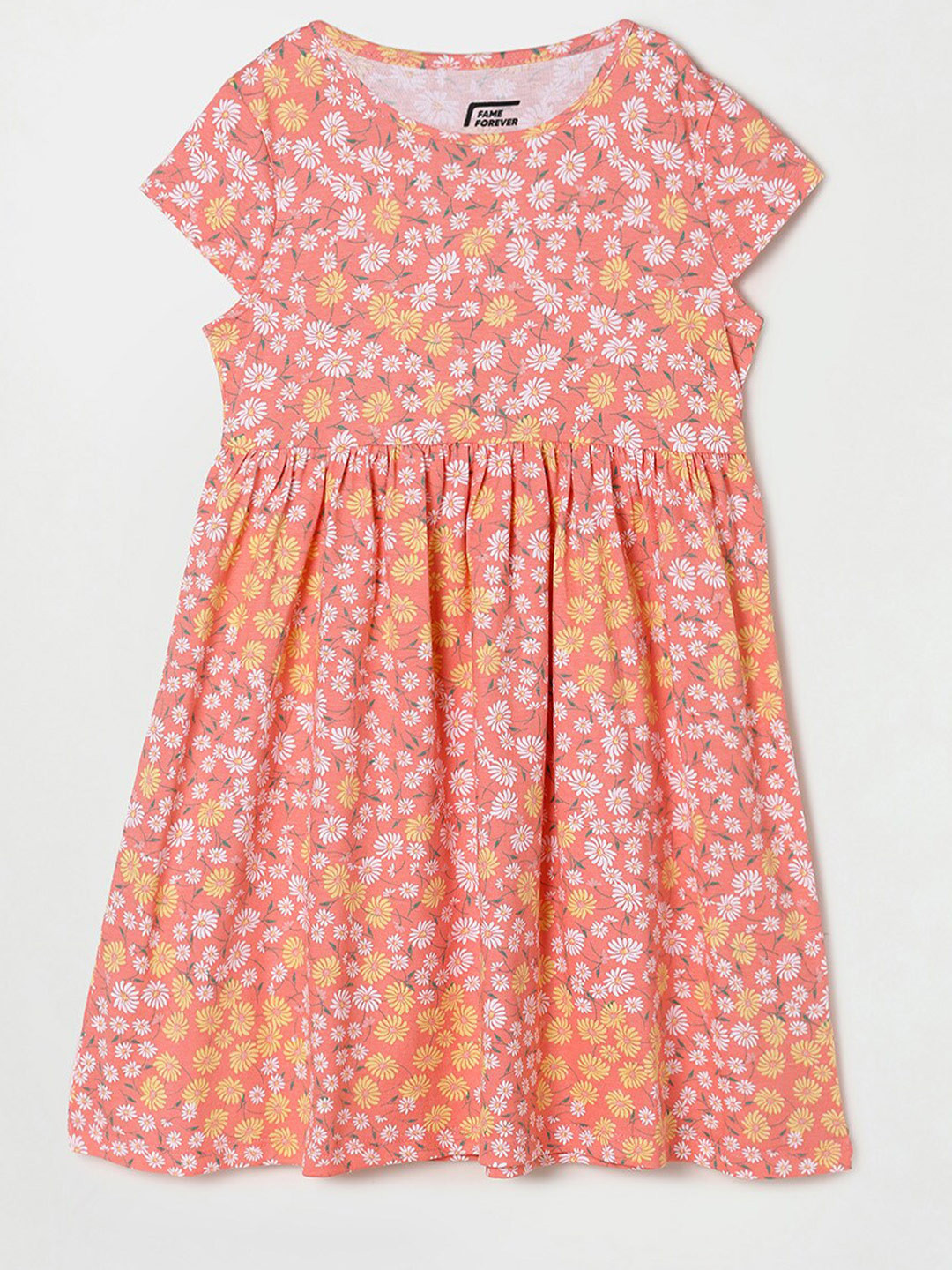 

Fame Forever by Lifestyle Peach-Coloured & White Floral Fit and Flare Dress