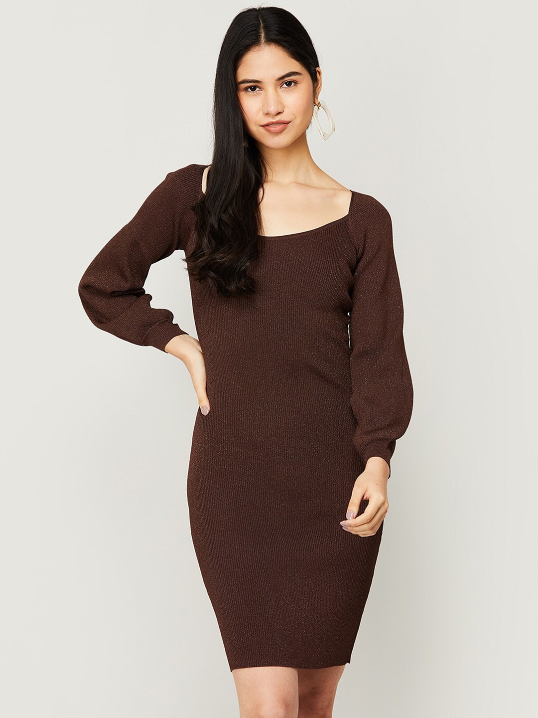 

CODE by Lifestyle Brown Solid Bodycon Dress