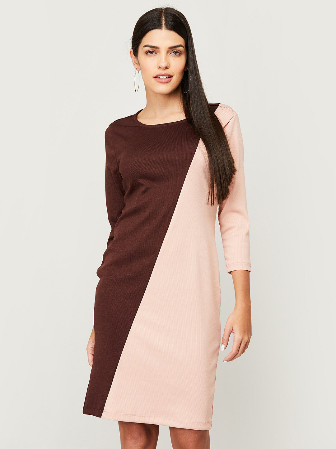 

CODE by Lifestyle Brown Colourblocked Sheath Dress