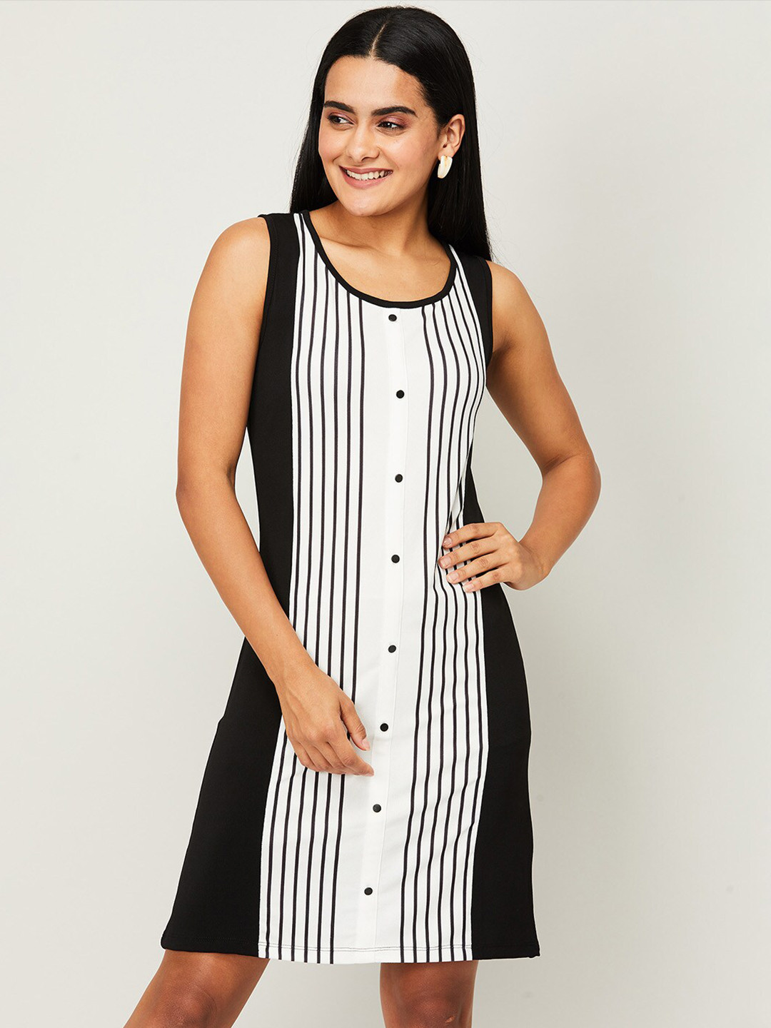 

CODE by Lifestyle Women Black Striped A-Line Dress