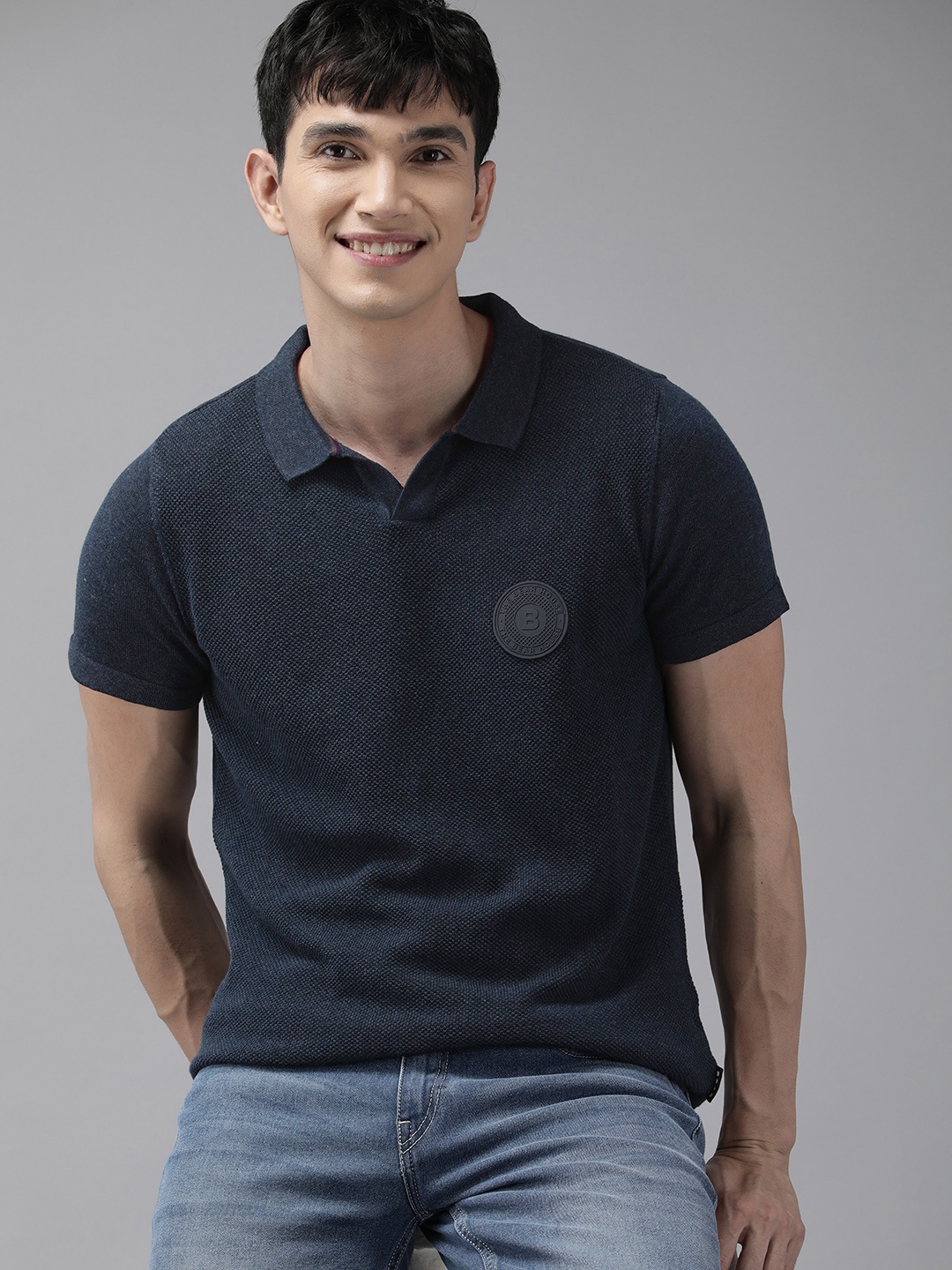 

THE BEAR HOUSE Ardor Edition Men Navy Blue Polo Collar Slim Fit T-shirt