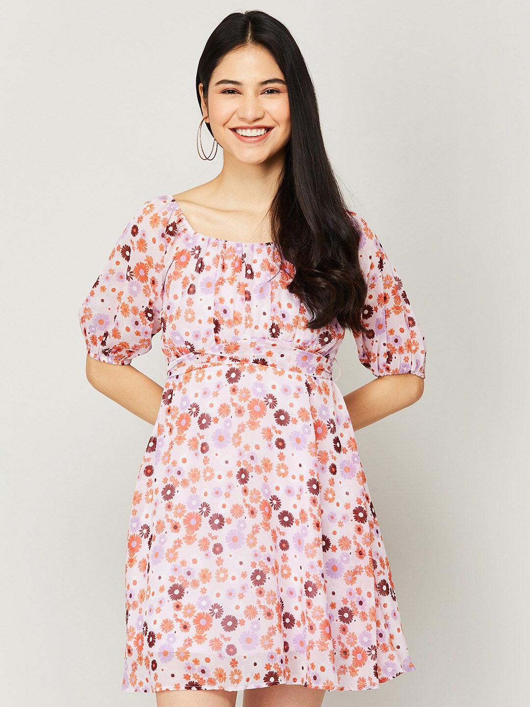 

Ginger by Lifestyle Women White Floral Printed Polyester Dresses