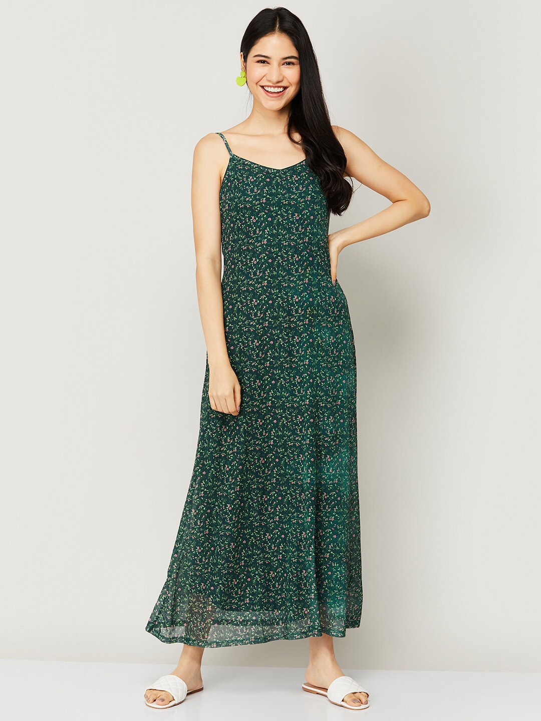 

Ginger by Lifestyle Green & Pink Floral Maxi Dress
