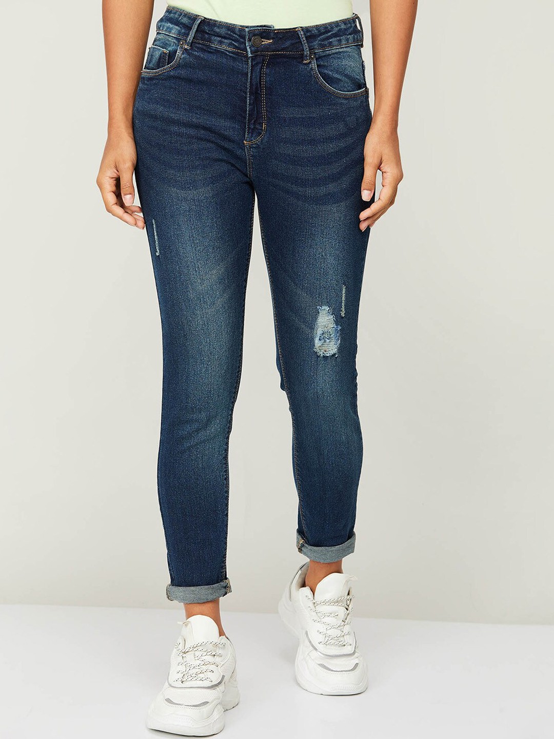 

Fame Forever by Lifestyle Women Blue Slim Fit Low Distress Heavy Fade Cotton Jeans