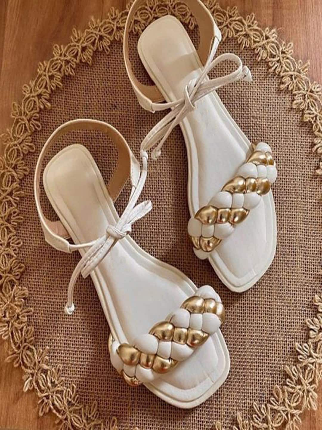 

Shoetopia Women White Open Toe Flats