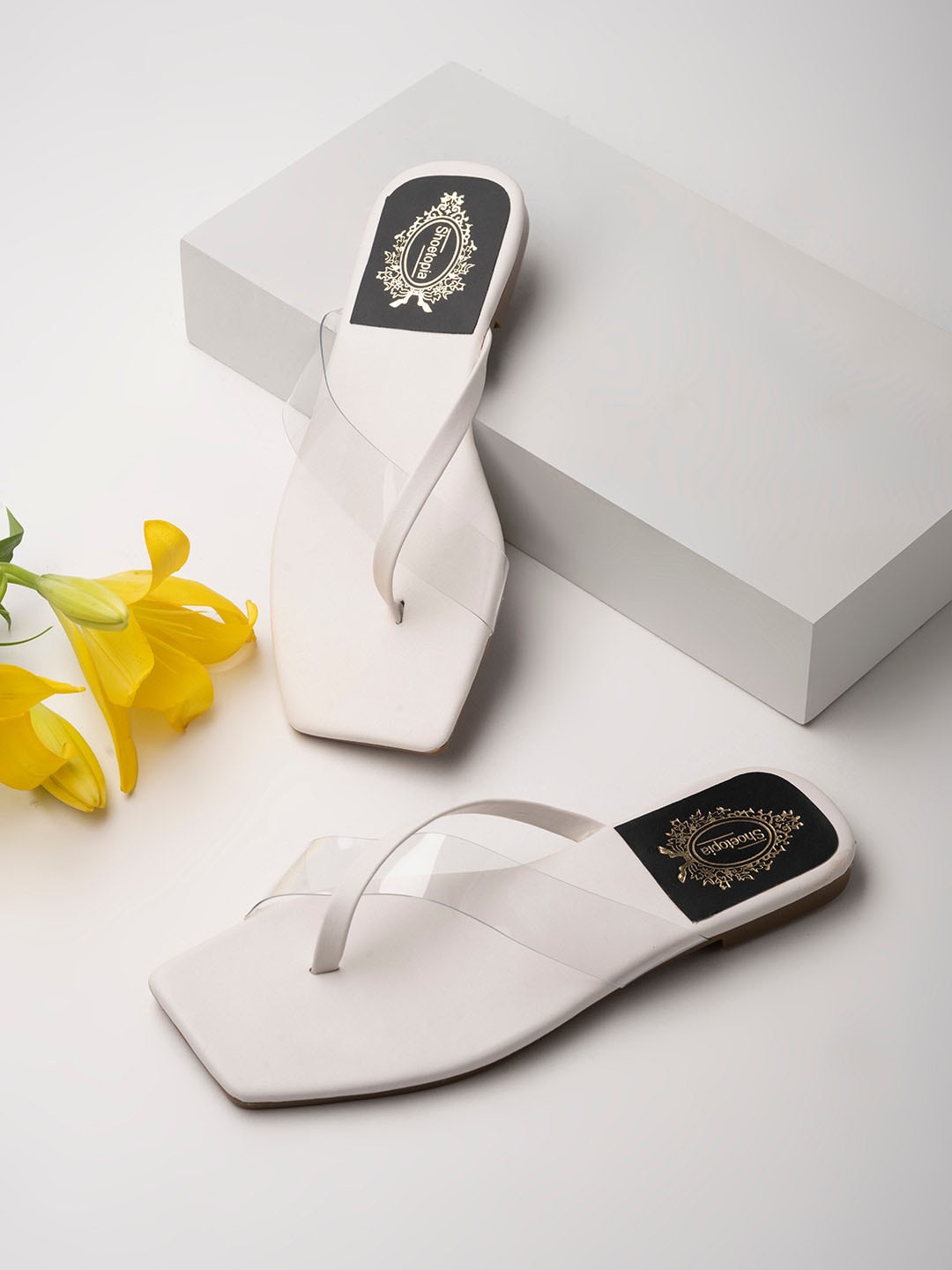 

Shoetopia Women White Solid Synthetic Open Toe Flats