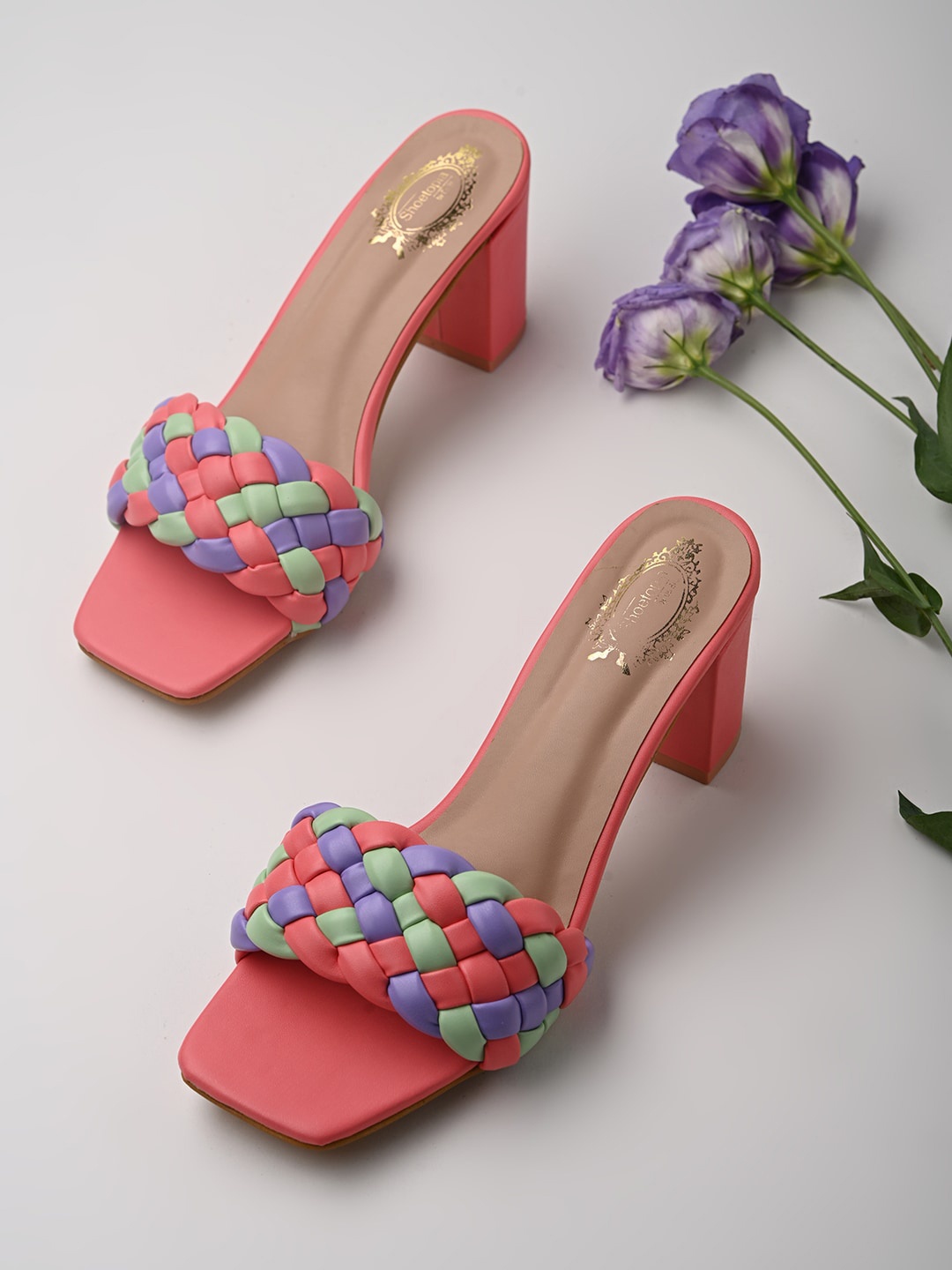 

Shoetopia Women Pink & Blue Colourblocked Block Heels
