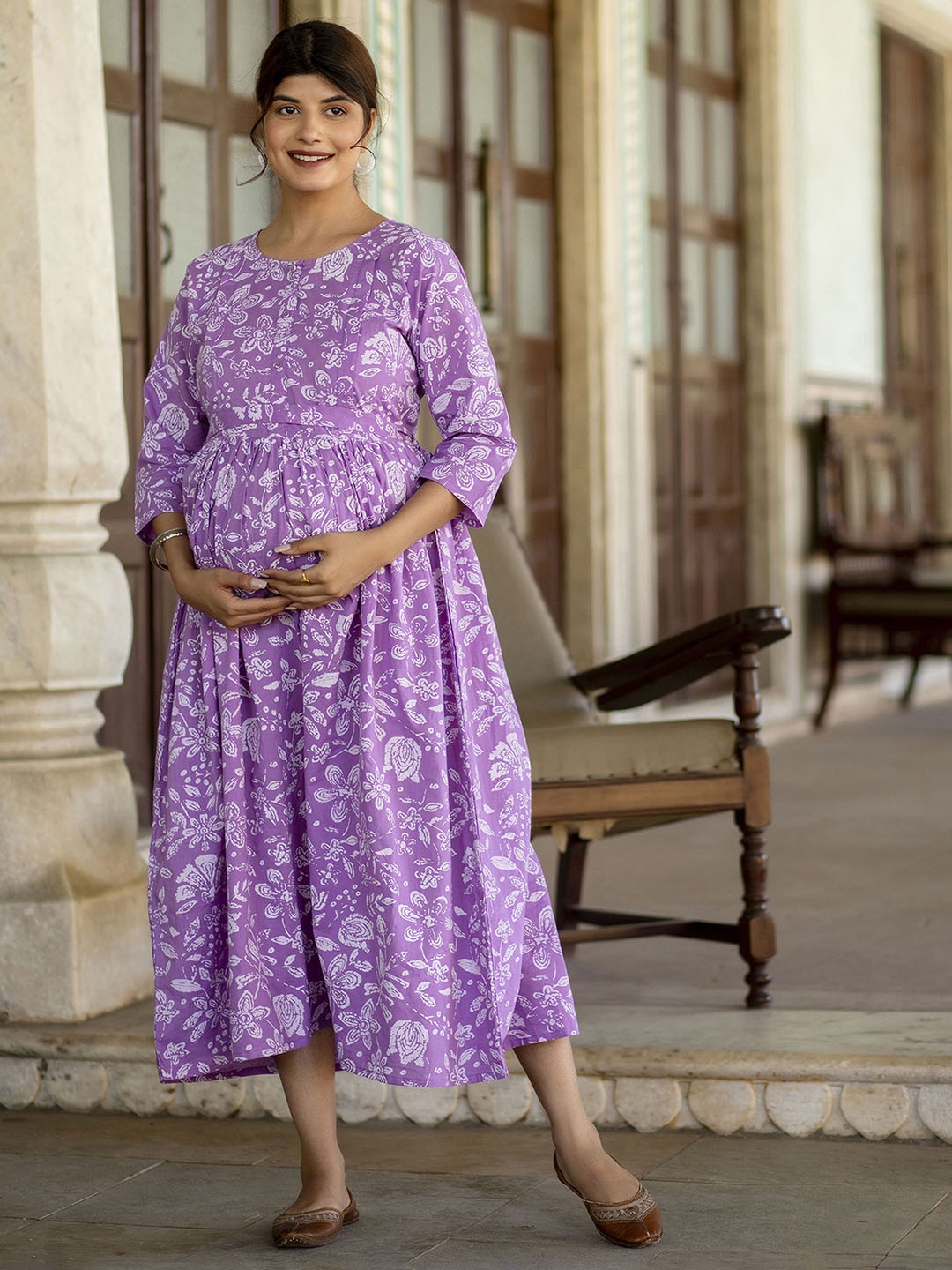 

Nayo Lavender Floral Maternity Empire Maxi Dress