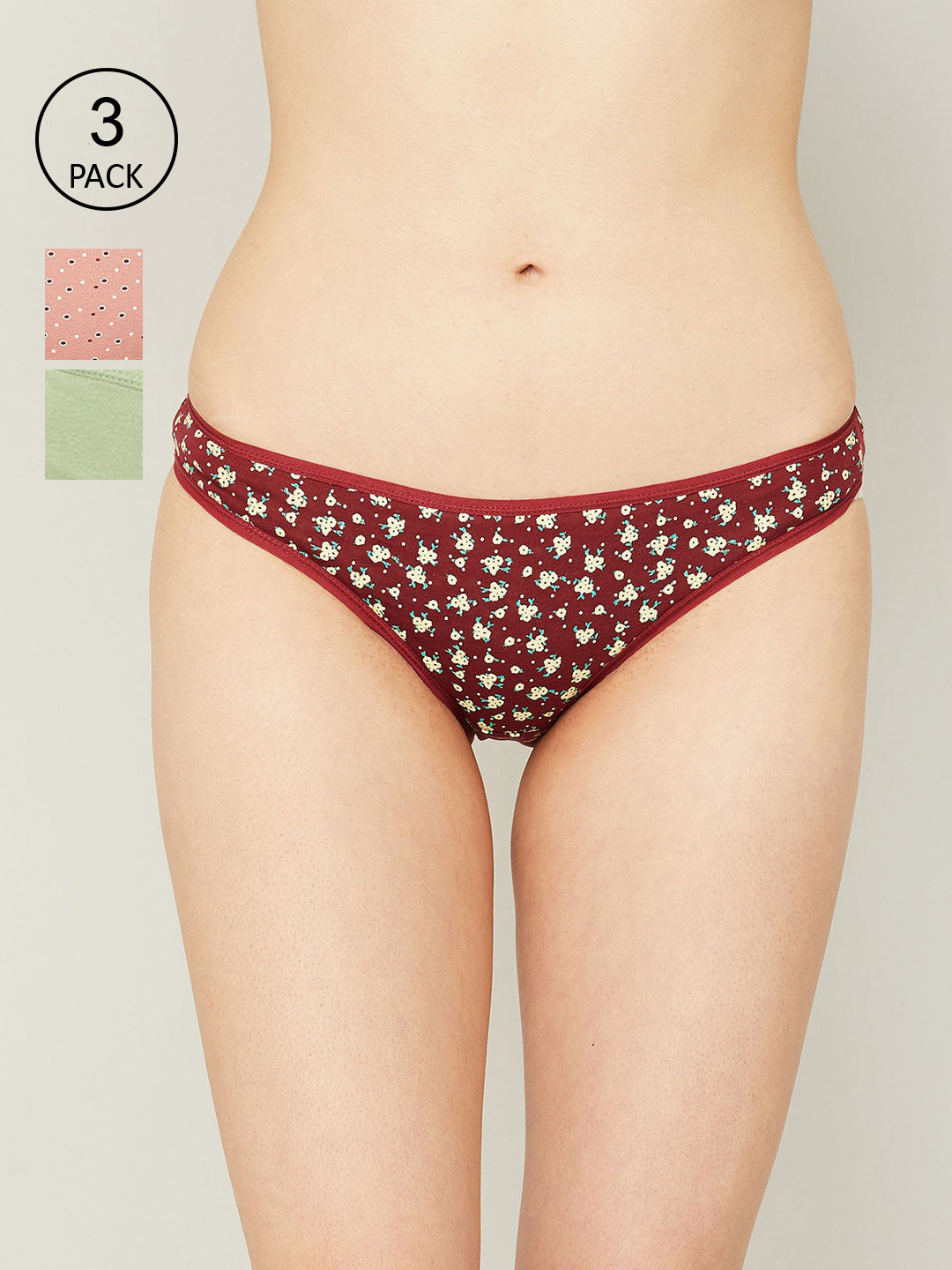 

Ginger by Lifestyle Women Pack Of 3 Green & Red Printed Bikini Briefs