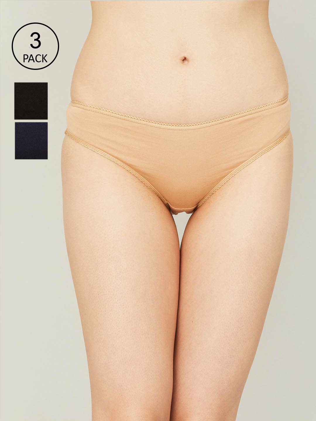 

Ginger by Lifestyle Women Pack Of 3 Solid Cotton Bikini Briefs, Black