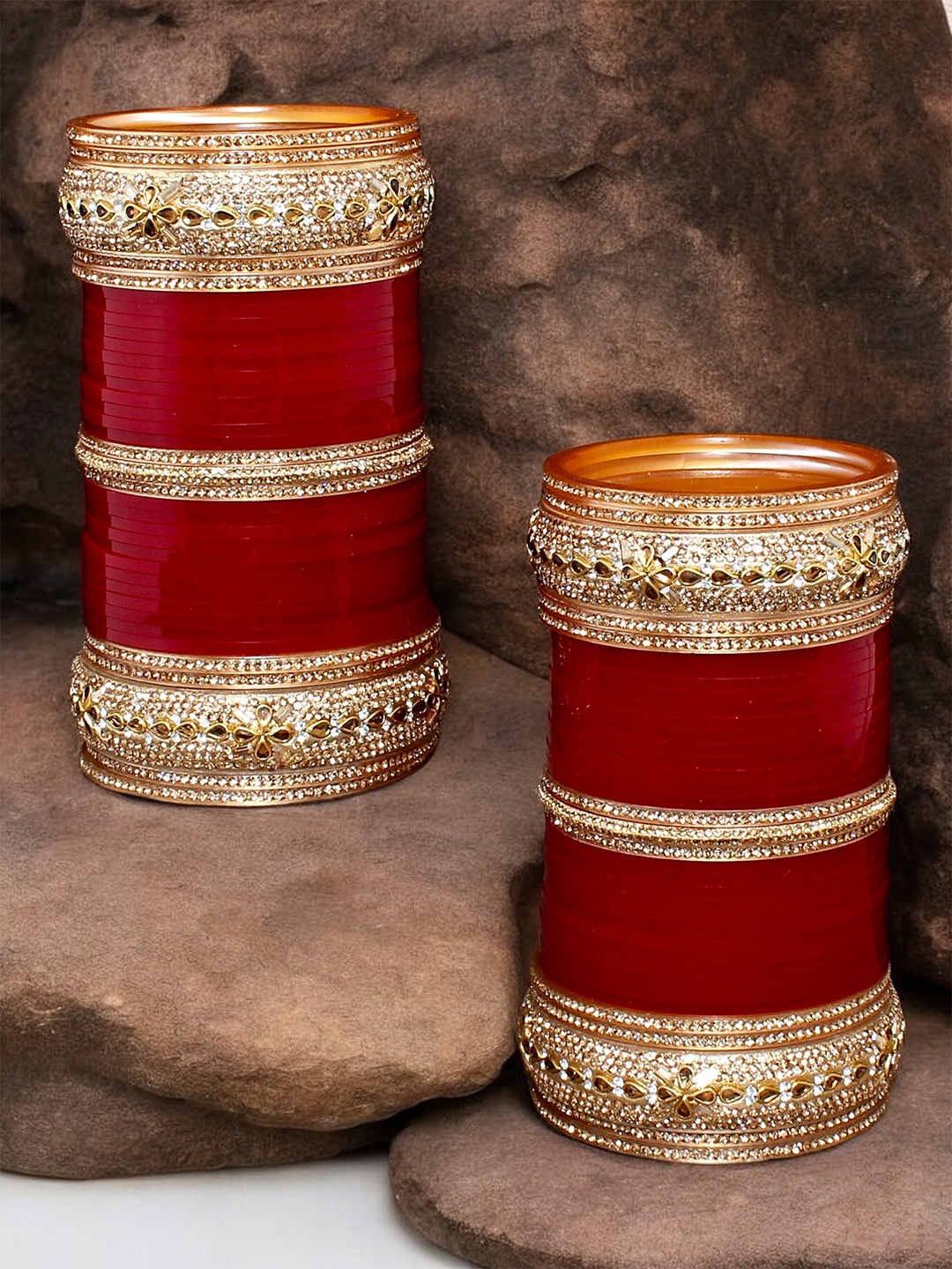 

LUCKY JEWELLERY Maroon Red & CZ Studded Bangles Set