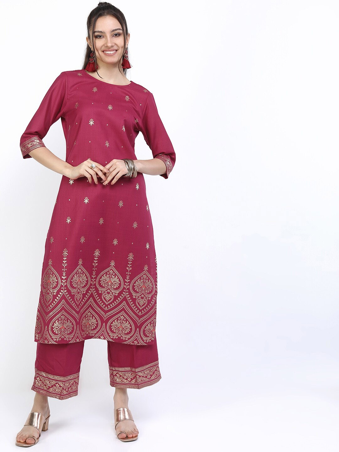 

KETCH Women Pink Printed Kurta with Palazzos