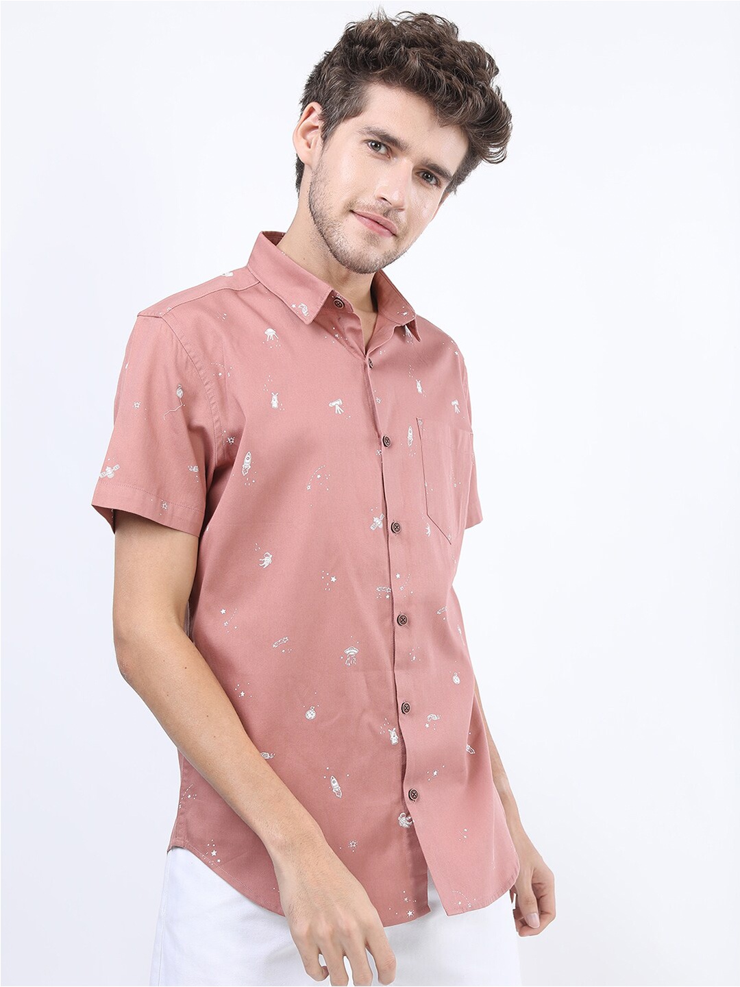 

KETCH Men Rust Slim Fit Printed Short Sleeves Casual Shirt