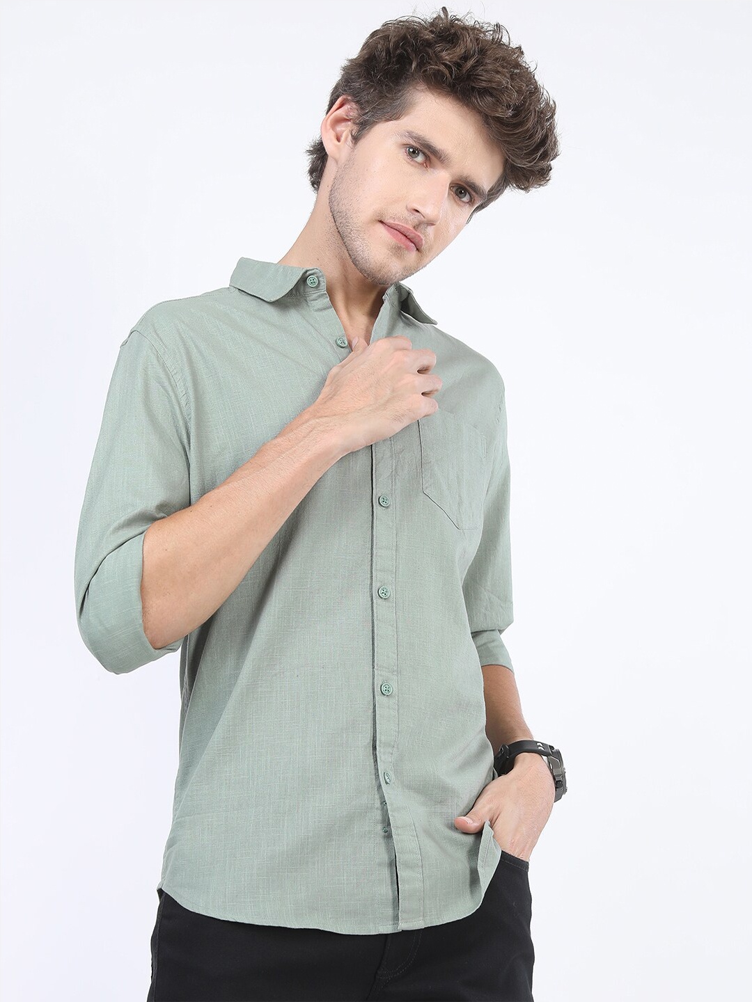 

KETCH Men Olive Green Solid Slim Fit Casual Shirt